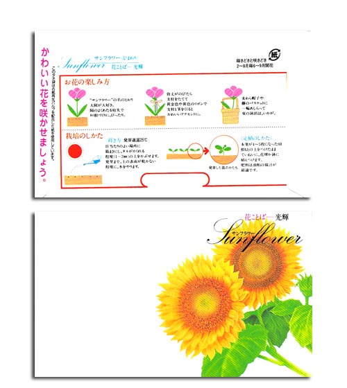 横型イラスト花の種ひまわり 名入れ花の種おしゃれなガーデニングノベルティのフレアデザイン